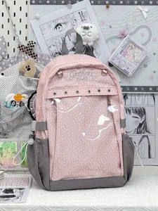 Primo piano dettagliato dello zaino itabag trasparente a pois carino con finestra frontale.