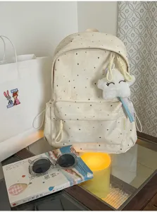 Süsser beiger Sternen Canvas Rucksack für Schüler mit grosser Kapazität und tollem Design.