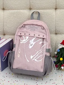 Grazioso zaino rosa a pois con tasca frontale trasparente borsa scolastica casual da donna