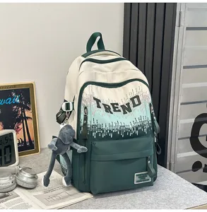 Gradient large capacity student backpack school bag detailed view with trendy design.