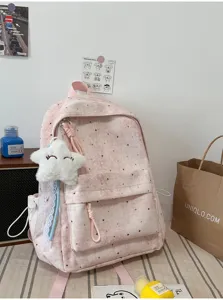 Niedlicher rosa Sternen-Schulrucksack für Schüler, große Kapazität, lässiger Tagesrucksack.