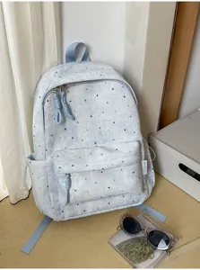 Niedlicher hellblauer Rucksack mit Sternenmuster für Schüler und tägliches Pendeln Reise
