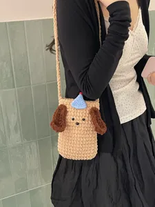 Handmade crochet dog phone bag cute cartoon crossbody bag for women and girls daily commute