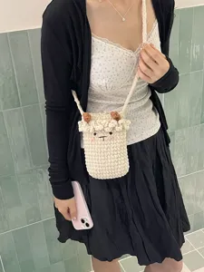 Handcrafted Cute Crochet Sheep Crossbody Phone Bag Casual Knit Mobile Pouch Daily Chic Shoulder Bag