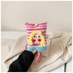 Süße Häkel Mädchen Handy Tasche bunte Strick Umhängetasche süßer Stil Alltag Casual Schultertasche