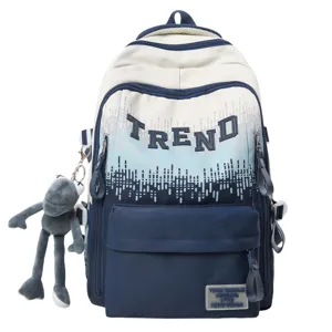 Gradient large capacity school backpack with trendy letter print and cute doll pendant for students