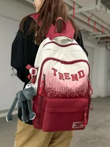 Gradient Color Letter Print Nylon School Backpack Large Capacity Breathable Wear Resistant Bookbag For Students Teenagers