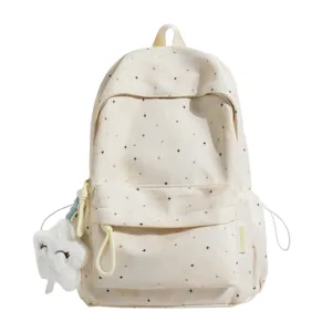 Detailansicht des beigen Rucksacks aus Segeltuch mit niedlichem Sternenmuster und Plueschwolke.