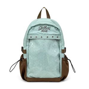 Zaino per studenti a pois carino grande capacità borsa scolastica casual verde menta