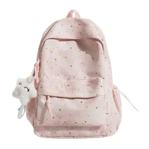 Süßer rosa Sternen Rucksack für Schüler, große Kapazität lässiger Tagesrucksack mit Plüsch.