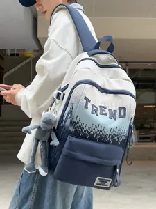Gradient student backpack large capacity casual bookbag with cute pendant for teens