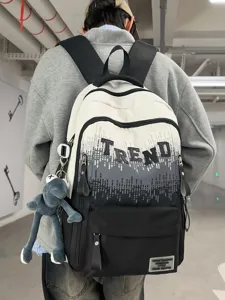 Gradient letter canvas school backpack large capacity student book bag for teenage girls