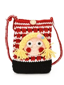 Süße handgemachte Häkel-Umhängetasche für Handys mit süßem Cartoon-Mädchen für den Alltag.