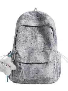 Lässiger, großer Sternenmuster Studenten Rucksack mit süßem Wolkenanhänger in grau
