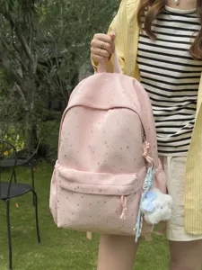Rosa Schulrucksack fuer Maedchen, niedliches Sternenmuster, grosse Kapazitaet Freizeitrucksack.