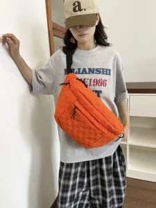 Minimalistische Nylon Gewebt Brusttasche Große Kapazität Unisex Gürteltasche Mode Einfarbig Süßigkeiten Farbe Umhängetasche Für Reisen Pendeln