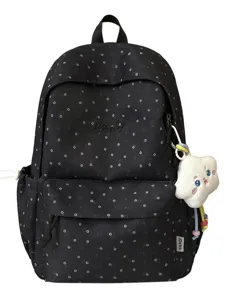 Schwarzer Rucksack mit Blumenmuster für Mädchen, grose Kapazitat Alltagstasche Schule.