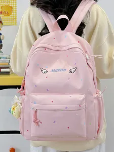 Rosa gepunkteter Rucksack für Schülerinnen, süßer japanischer Stil lässige Schultasche.