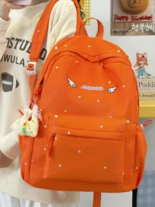 Niedlicher japanischer Polka-Dot-Schulrucksack für Damen, leuchtend orangefarbener Freizeitrucksack.