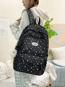 Sac à dos mignon imprimé étoiles pour filles, grande capacité avec plusieurs compartiments.