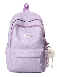 Sac à dos d'école étoiles violet avec plusieurs compartiments grande capacité étudiant