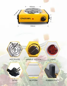 Plaque chauffante electrique jaune portable simple bruleur 1000w appareil de cuisine domestique