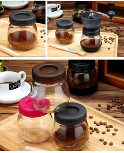 Macinacaffè manuale set barattolo in vetro manovella con coperchi in silicone e spazzola di pulizia