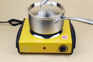 Vue détaillée d'un poêle chauffant électrique de 1000W avec une casserole en inox.