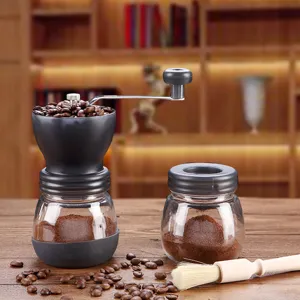 Macinino da Caffè Manuale a Manovella in Acciaio Inossidabile Macina in Ceramica con Barattolo di Vetro Spazzola di Pulizia