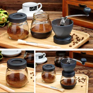 Set macina caffe manuale con barattoli di conservazione in vetro e spazzola per caffe