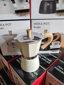 Κλασική Ιταλική Καφετιέρα Moka 6 Φλιτζανιών Espresso με Λαβή Ξύλου και Λευκό Φινίρισμα.
