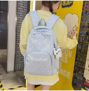 Sac à dos élégant style collège à pois grande capacité cartable pour les voyages d'étudiants