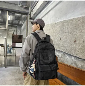 Men tactical camo backpack detail view, large capacity multi-compartment school book bag.