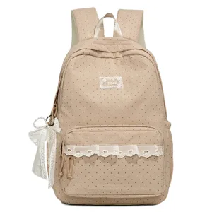 Süßer Pünktchen-Rucksack mit Spitzenbesatz, leicht und geräumig, ideal für Schülerinnen.