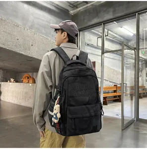 Detailed view of stylish camo backpack, large capacity multi-compartment student school bag.