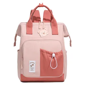 Japanese style casual colorblock diaper backpack with large capacity for travel and daily use.