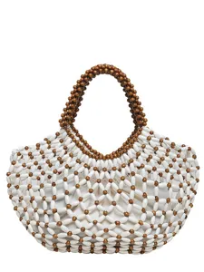 Sac cabas de plage en perles de bois fait main sac porte epaule ajoure chic pour femme