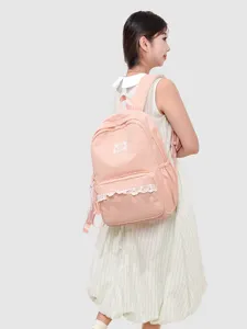 Süßer rosa Polka-Dot-Rucksack mit süßer weißer Spitze, leichter Freizeitschulranzen für Damen.