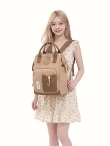 Japanese Style Color Block Diaper Backpack Large Capacity Travel Nursing Bag Waterproof Nylon Rucksack For Women Casual Bag