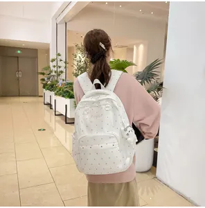 Sac à dos à pois de style collégien mignon, cartable d'étudiant décontracté à grande capacité.