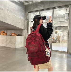 Stylish red camo large capacity multi-compartment student school backpack and daily bag