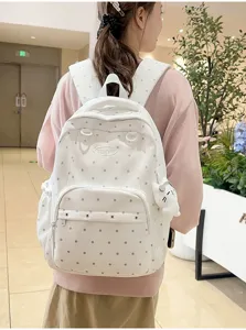 Joli sac à dos à pois pour l'école et le voyage, grand sac décontracté pour ado.