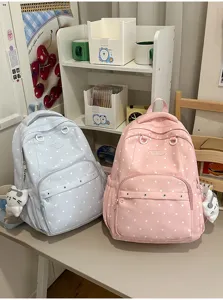 Joli sac à dos étudiant à pois style collège, sac d'école de voyage décontracté pour filles