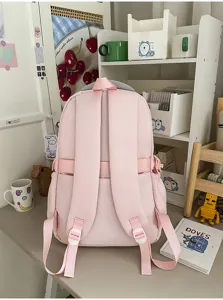 Pink student backpack large capacity casual school bag lightweight multi-compartment bookbag