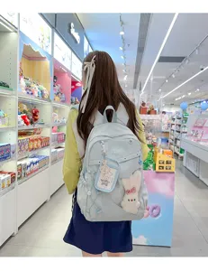 Hellblaue Canvas Schultasche mit grossem Fassungsvermoegen, niedlicher Rucksack.