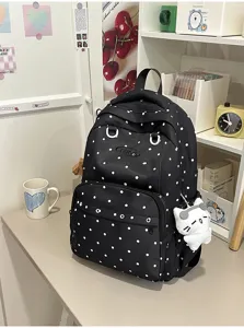 Sac à dos à pois mignon style collège, grand voyage sac d'école pour étudiants et femmes.