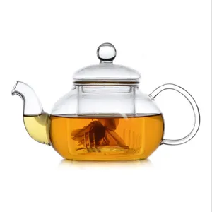 Clear glass teapot heat resistant borosilicate glass floral tea maker with infuser pot