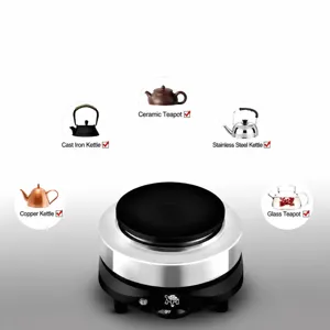 Mini electric stove for tea and coffee heating, portable hot plate for heat-resistant teapots.