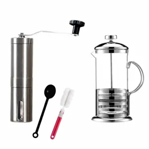 Handmatige Koffiemolen En French Press Koffiezetapparaat Set Roestvrij Staal Glas Koffieboonmolen Keuken