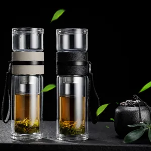 Bouteille d'Eau en Verre Borosilicaté Double Couche Avec Infuseur à Thé Tasse de Thé Isoliée Portable de Bureau Cadeau